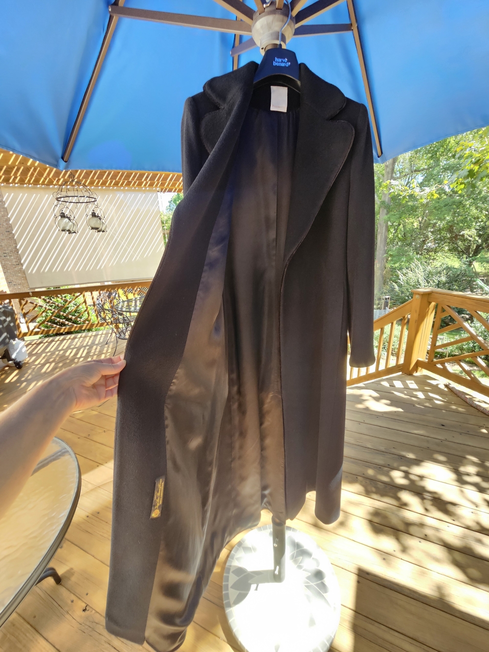 Sophisticated Black Belted Full Length Lambswool Trench Coat - Picture 2 of 9